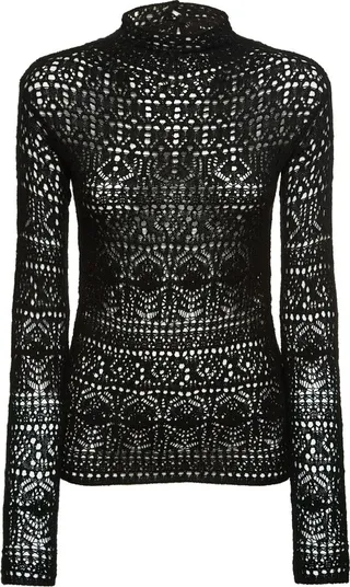 Cashmere crochet knit long sleeve top