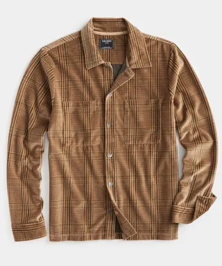 Velour Plaid Camp Polo in Burnt Caramel