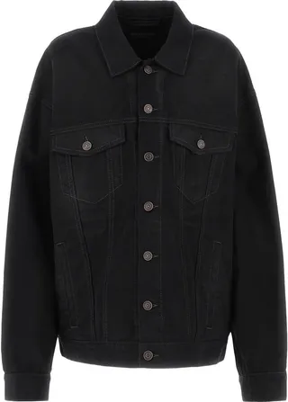 Oversize jacket realized in sightly distressed pure cotton denim characterized by peculiar logoed embroidery at the back.