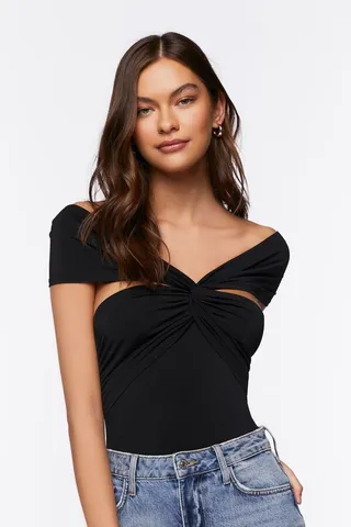 Twist-Front Off-the-Shoulder Bodysuit