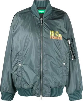 Slogan-Print Bomber Jacket