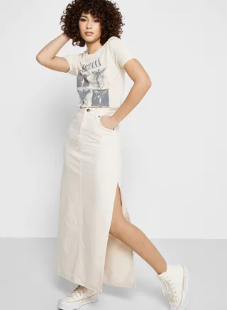 High Waist Denim Maxi Skirt