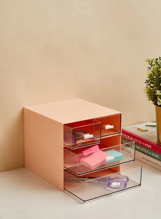 Pink Stationery Storage Holder With Drawers