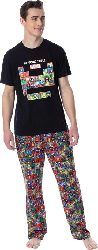 Marvel Comics Mens' Character Periodic Table Classic Sleep Pajama Set (X-Large) Multicoloured