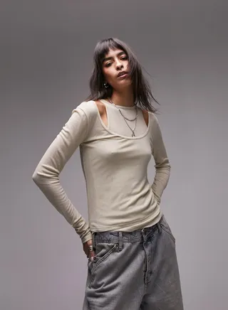 Crew Neck Double Layer Top