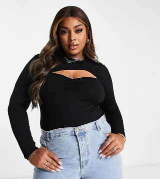 ASOS DESIGN Curve ruched cut out bodysuit in black