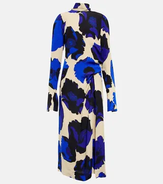 Floral ruched jacquard midi dress