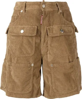 Multi-Pocket Corduroy Knee-Length Shorts