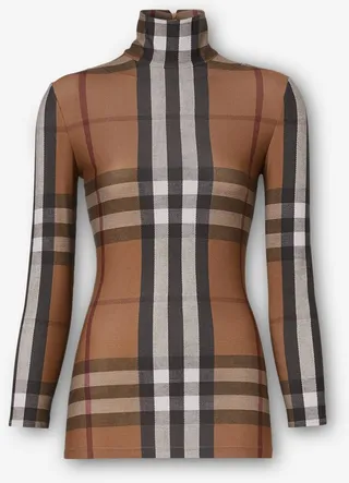 Burberry Check Stretch Jersey Turtleneck Top Size: XXS