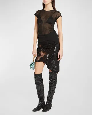 Rib Transparent Jersey Fitted T-Shirt