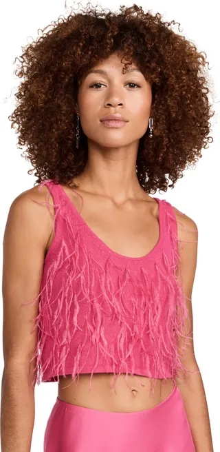 LAPOINTE Cashmere Feather Embroidered Crop Tank