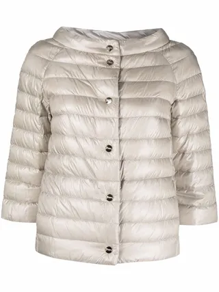 Button-Up Three-Quarter Sleeves Quilted Jacket