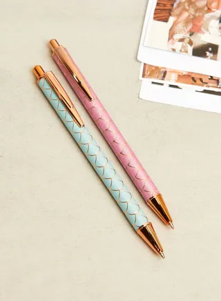 Set Of Two Pink & Green Pens