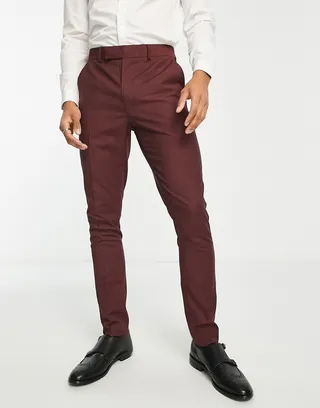 ASOS DESIGN skinny tuxedo suit pants in burgundy