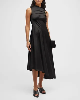 Silk Tie-Shoulder Midi Dress