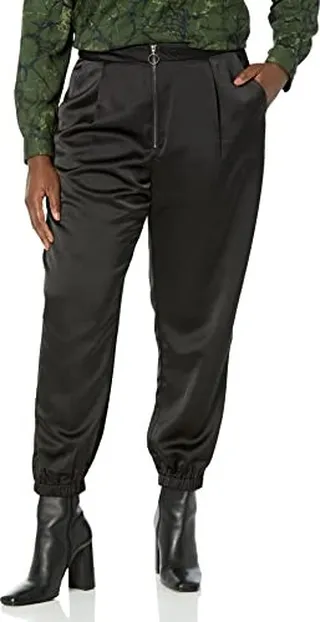 PAIGE Women's Elyse Jogger high Rise Exposed Front Zipper o Ring Pull in Black