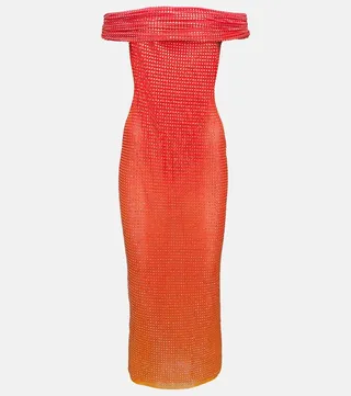 Off-the-shoulder embellished midi dress