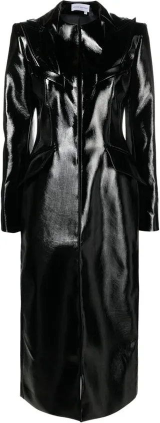 Lacquered-Finish Single-Breasted Coat
