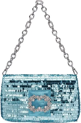 Nina Women's Fringe Sequin Baguette Bag with Crystal Buckle Handbag