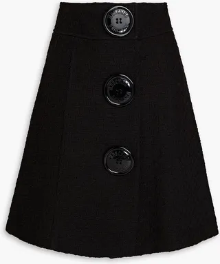 Button-embellished cotton-tweed mini skirt