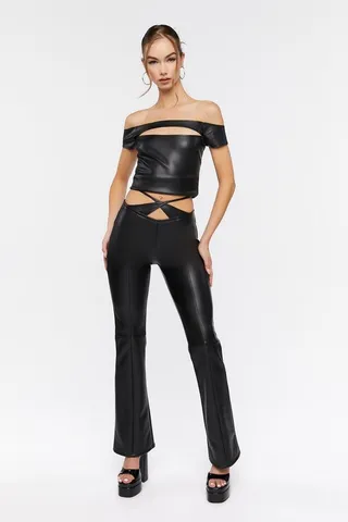 Faux Leather Crisscross Cutout Pants