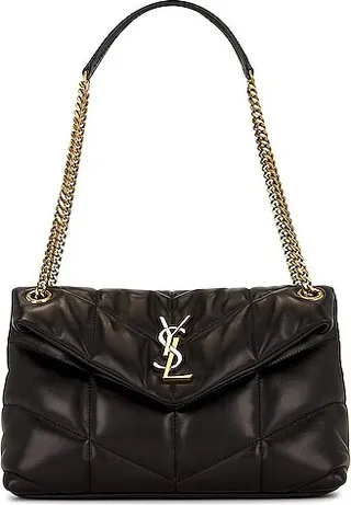 Saint Laurent Small Puffer Tri Metal Chain Bag in Black