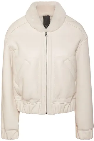 Short leather zip-up bomber jacket