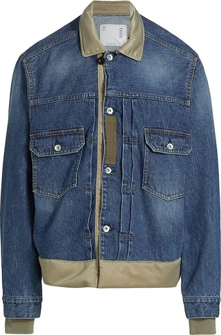 Shell-Trimmed Twill Denim Jacket