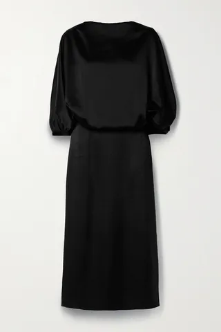 TOTEME - Draped Satin Midi Dress - Black