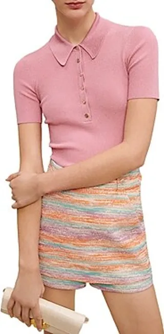 Maje Moliane Shimmer Knit Polo Shirt