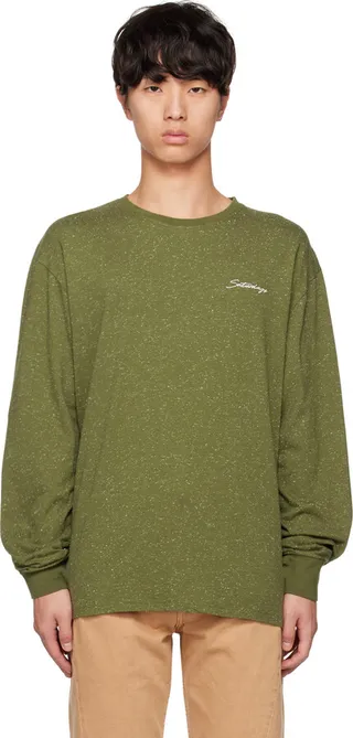 Saturdays NYC Green Speckled Chain Script Long Sleeve T-Shirt