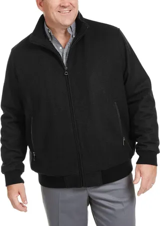 Big & Tall Mens Wool Blend Dressy Bomber Jacket