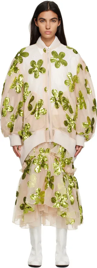 Simone Rocha Off-White Sequinned Bomber Jacket