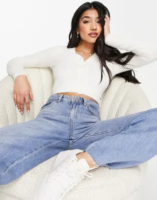 Hollister button detail cardigan in cream