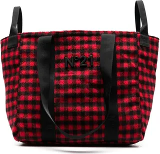 Gingham-Check Wool Shopper Bag