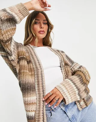 InWear Effie spaceknit striped oversized cardigan in beige