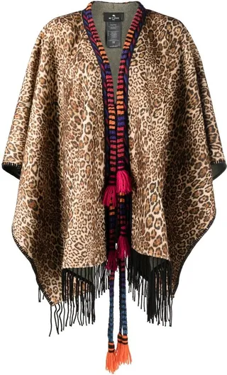 Fringed Animalier wool cape