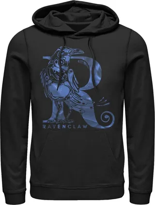 Men's Harry Potter Ravenclaw R Logo Pull Over Hoodie - Black - 3X Large