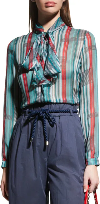 Printed Georgette Bow Blouse