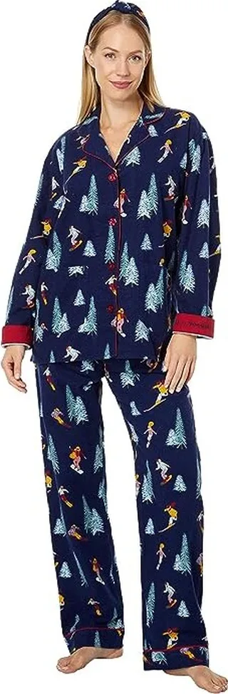 P.J. Salvage Flannel PJ Set with Headband (Navy Ski Slope) Women's Pajama Sets