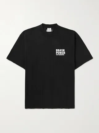 Embroidered Distressed Cotton-Jersey T-Shirt