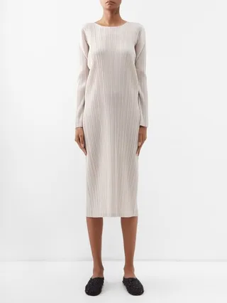 Technical-pleated Midi Dress
