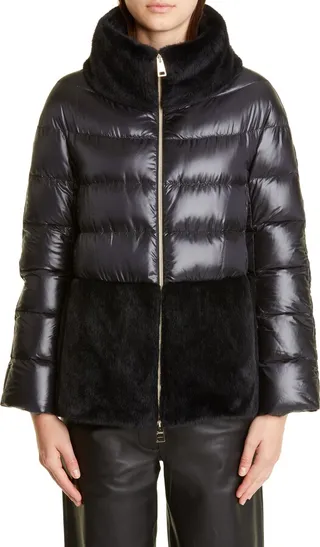 Ultralight Down Puffer Jacket with Faux Fur Trim