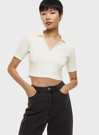 V-Neck Ribbed Crop Top