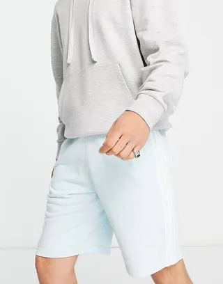 adidas Originals adicolor three stripe shorts in almost blue