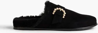 Piper embellished shearling-lined suede slippers