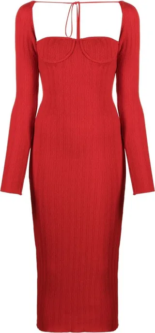 Off-Shoulder Ribbed-Knit Midi Dress