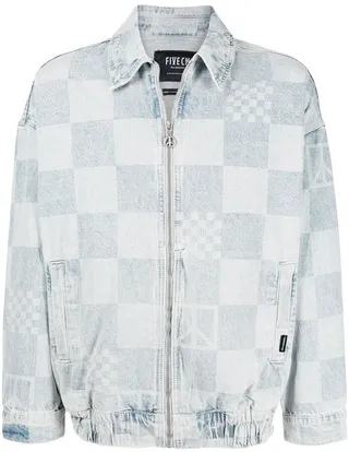 Checkerboard-Print Denim Jacket