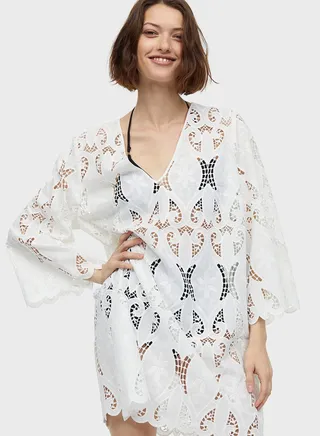 V-Neck Openwork Detail Dress