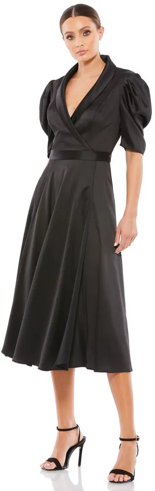 Puff Sleeve Tea Length Dress